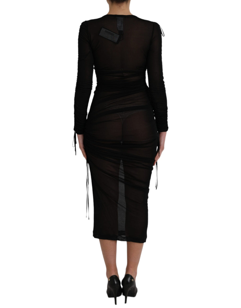 Robe midi noire transparente de corps Dolce & Gabbana, robe moulante élégante en tissu fin et sophistiqué.