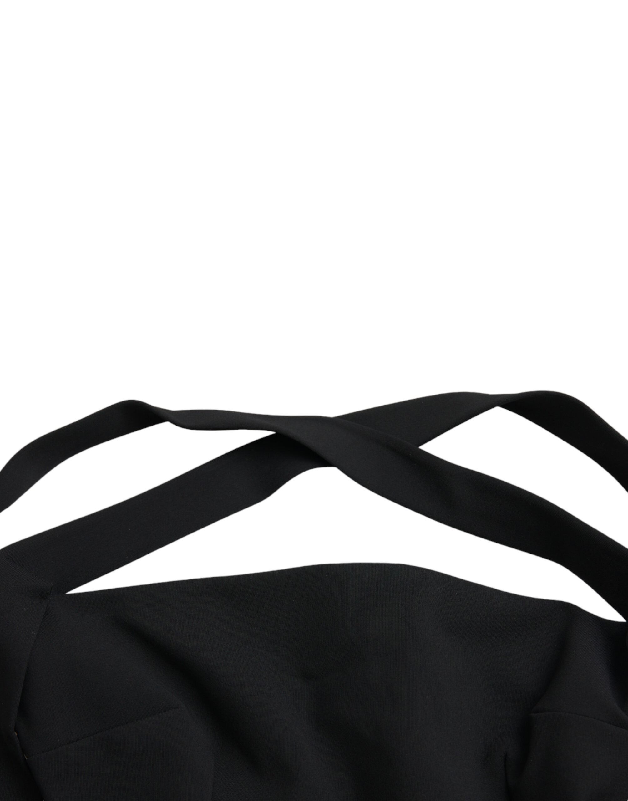Robe midi noire sans manches à col halter de Dolce & Gabbana, robe cintrée élégante et sophistiquée.
