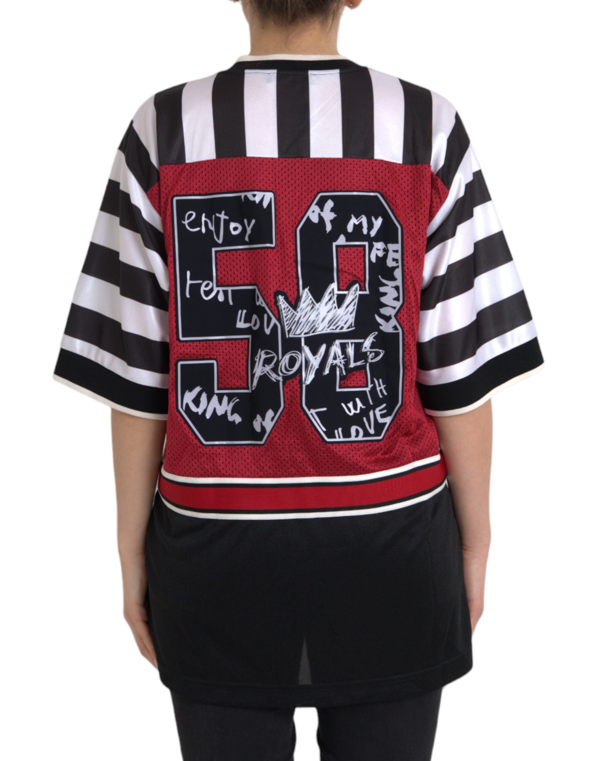 T-shirt oversize Dolce & Gabbana multicolore avec panda royaux et motifs royaux, style audacieux et vibrant.