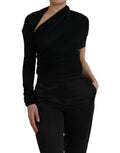 Top en laine noire Dolce & Gabbana à découpes asymétriques et manches longues, style élégant et moderne.