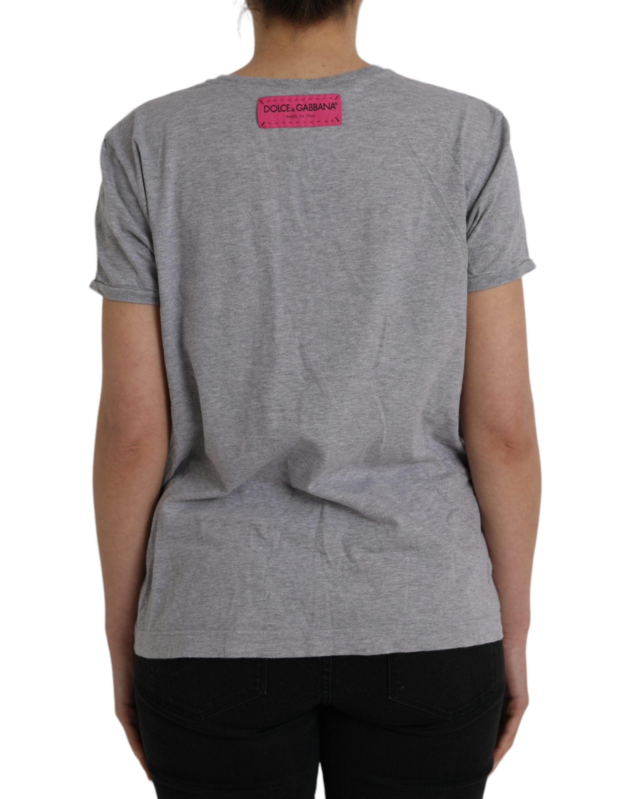 T-shirt gris en coton Dolce & Gabbana L'Amore E'Bellezza, haut décontracté avec logo imprimé, vue de face.