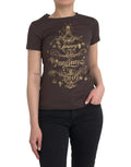 T-shirt à col rond Dolce & Gabbana marron avec motif imprimé, style casual, visible en gros plan.