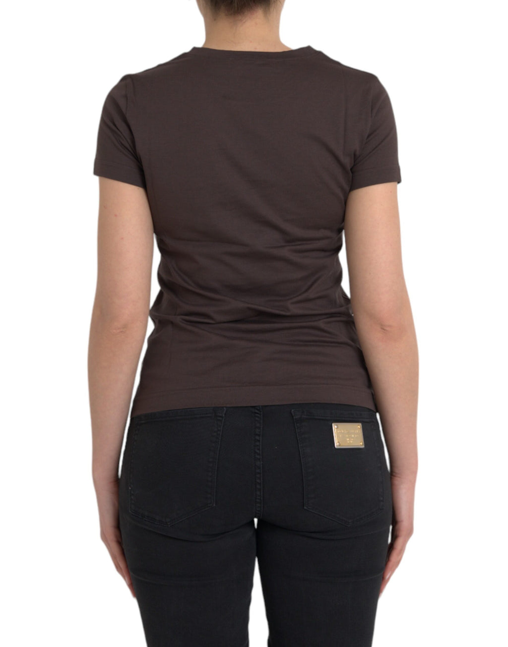 T-shirt homme Dolce & Gabbana en coton marron avec motif imprimé, col rond, style décontracté, année 2017.