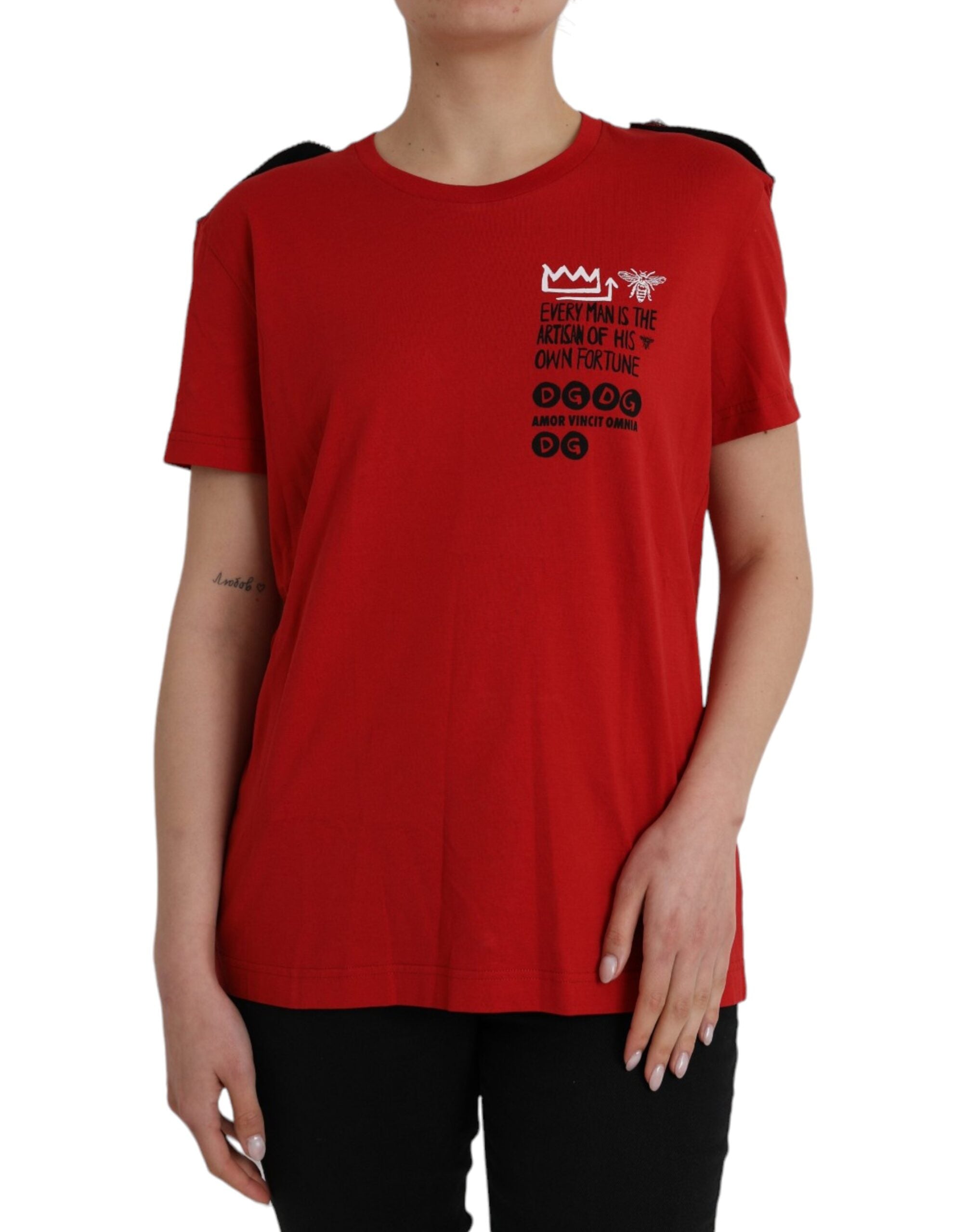 T-shirt à col rond en coton rouge avec imprimé graphique Dolce & Gabbana, mode homme ou femme.