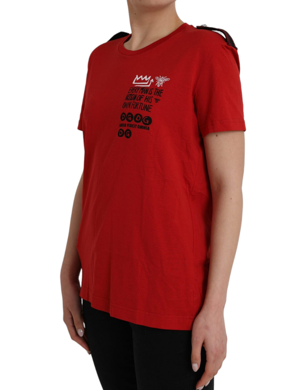 T-shirt à col rond en coton rouge avec imprimé graphique Dolce & Gabbana, style décontracté et moderne.