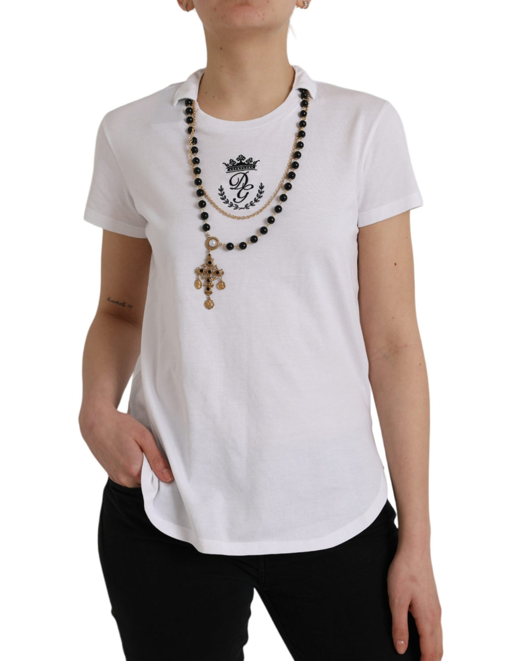 T-shirt Dolce & Gabbana en coton blanc à manches courtes, look décontracté et élégant, avec col arrondi.