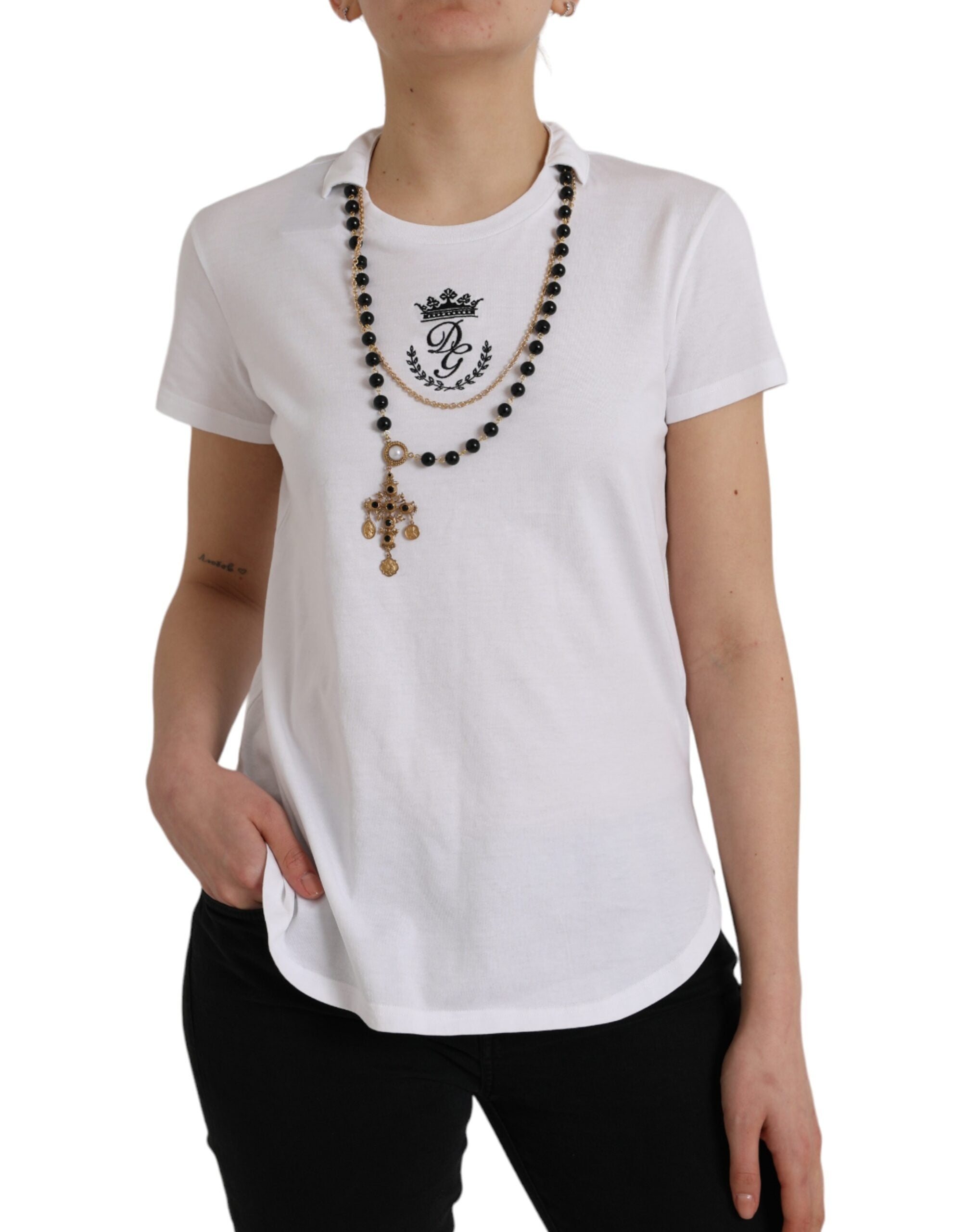 T-shirt Dolce & Gabbana en coton blanc à manches courtes, look décontracté et élégant, avec col arrondi.