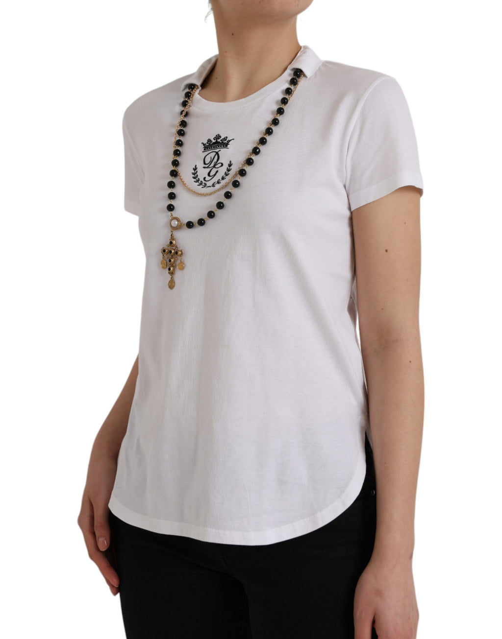 T-shirt blanc en coton Dolce & Gabbana à manches courtes avec col rond, mode élégante et confortable.