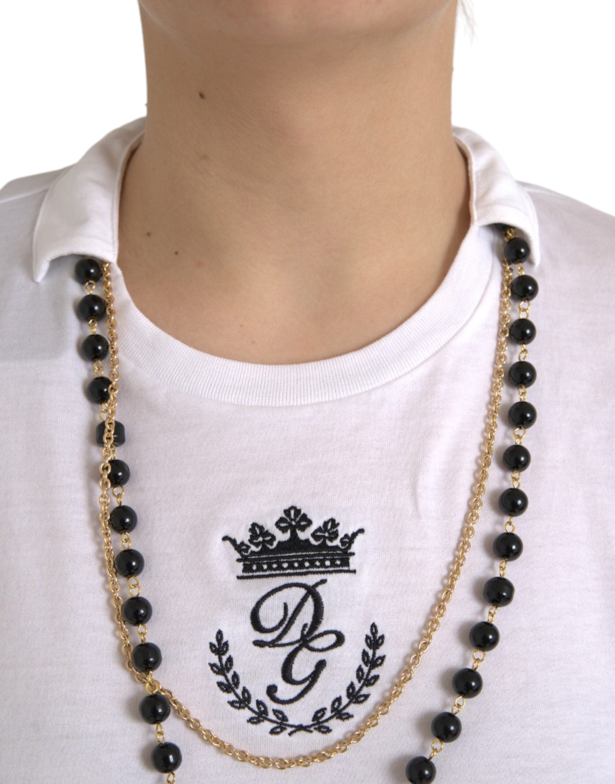 T-shirt Dolce & Gabbana en coton blanc à manches courtes avec collier intégré, mode élégante pour femmes.