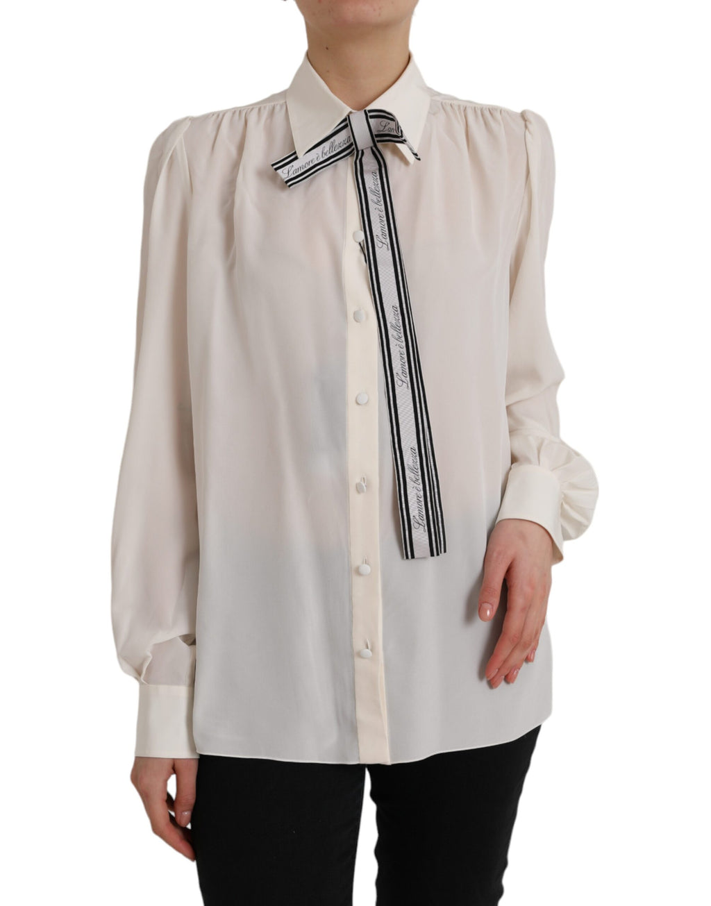Chemise à manches longues Dolce & Gabbana blanche avec boutons, style élégant et sophistiqué, vue de face.