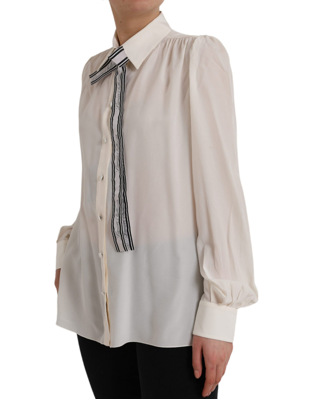 Chemise Dolce & Gabbana blanche à manches longues et boutons, élégante et moderne, vue de face.