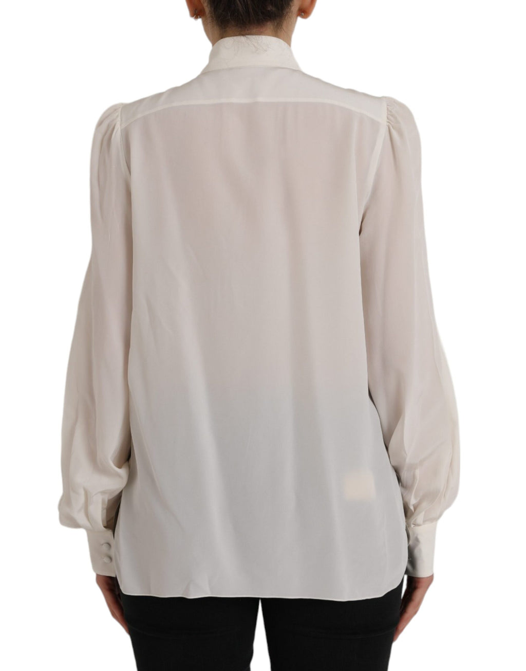 Chemise blanche à manches longues Dolce & Gabbana, boutonnière élégante, tissu léger et coupe classique.
