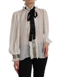 Blouse Dolce & Gabbana en soie blanche avec col ascot, style élégant et sophistiqué, vue de face.