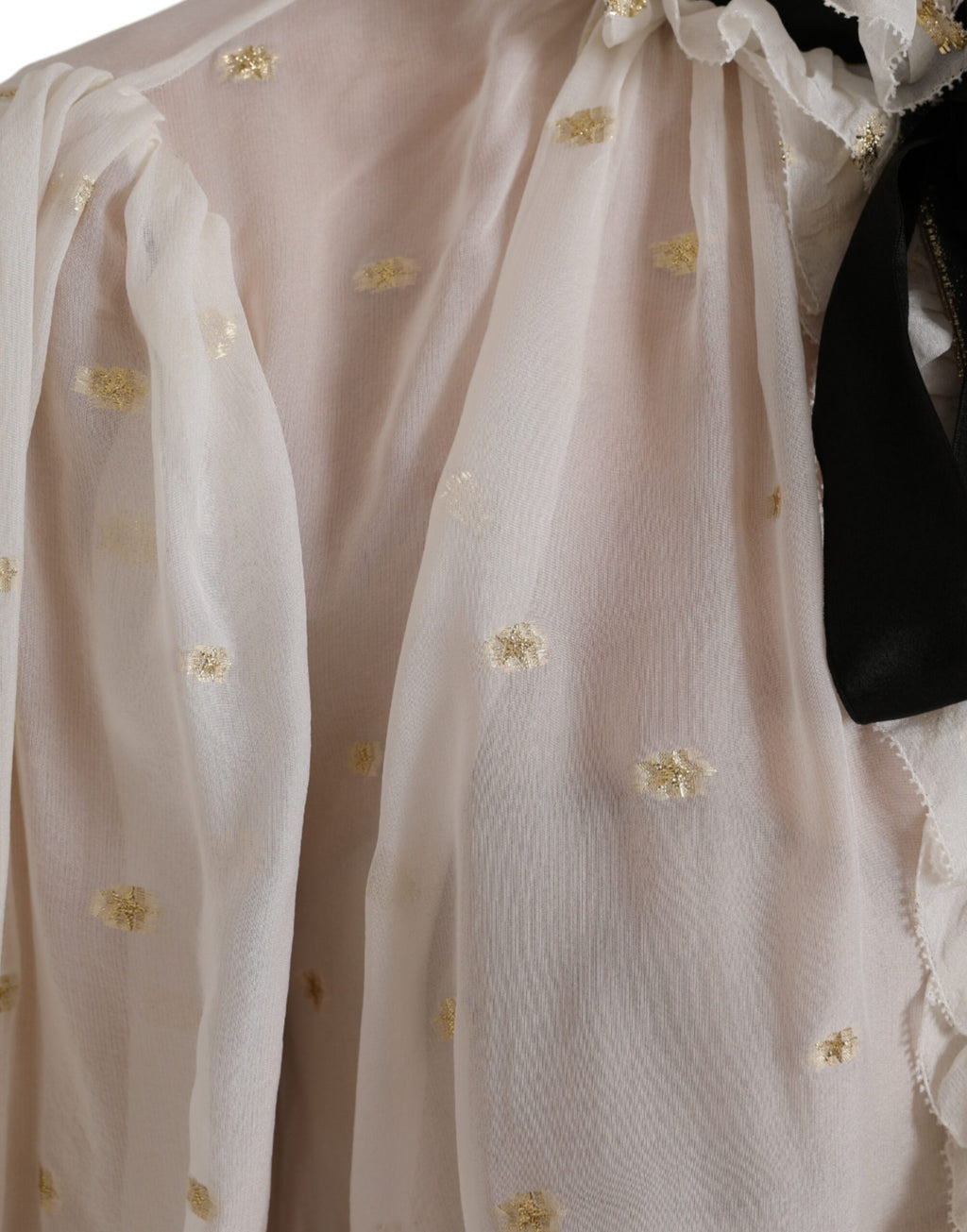 Chemisier Dolce & Gabbana en soie blanche avec col ascot, tissu mélange élégant pour femme.