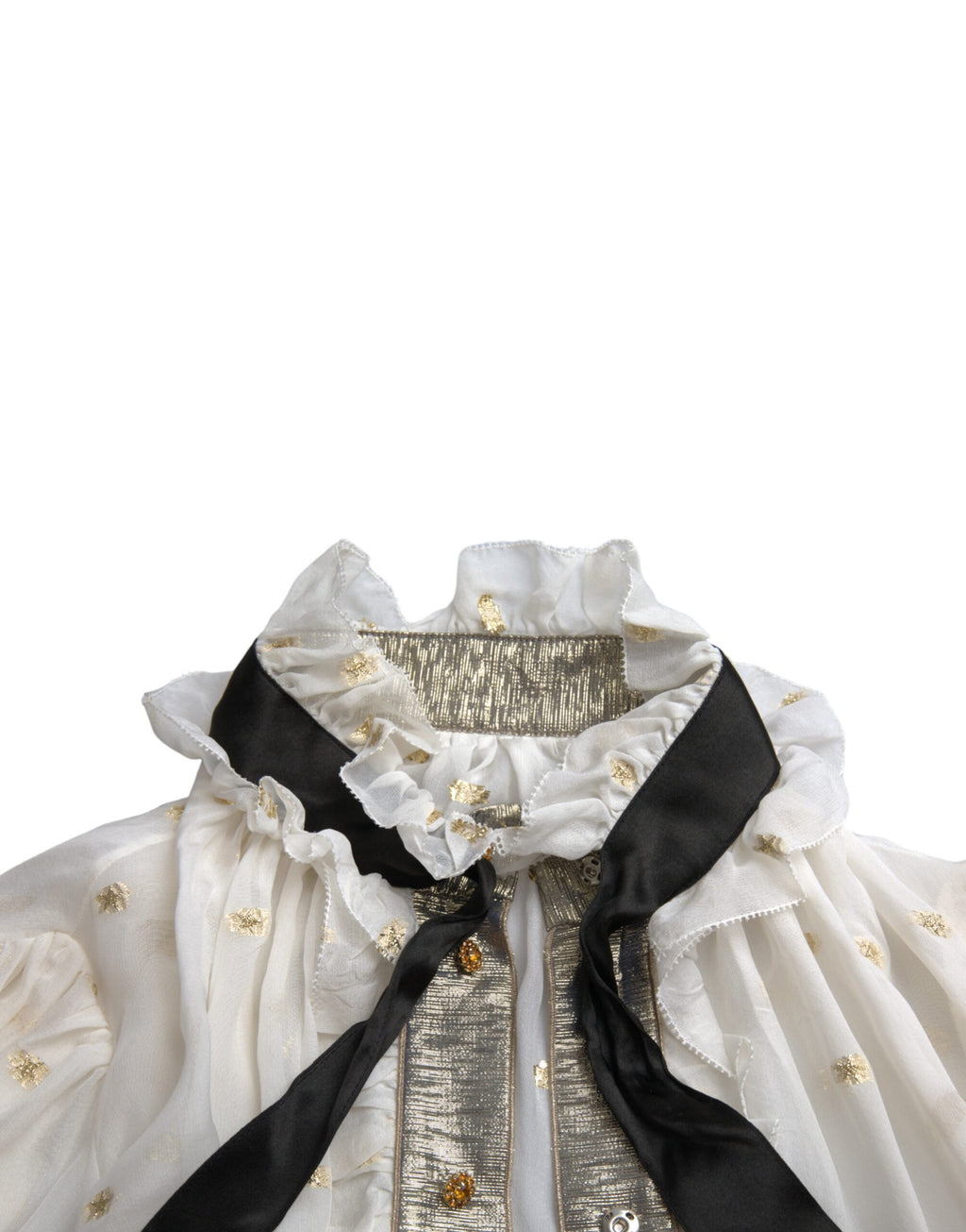 Chemise Dolce & Gabbana en soie blanche avec col ascot en mélange de soie, élégante blouse pour femme.