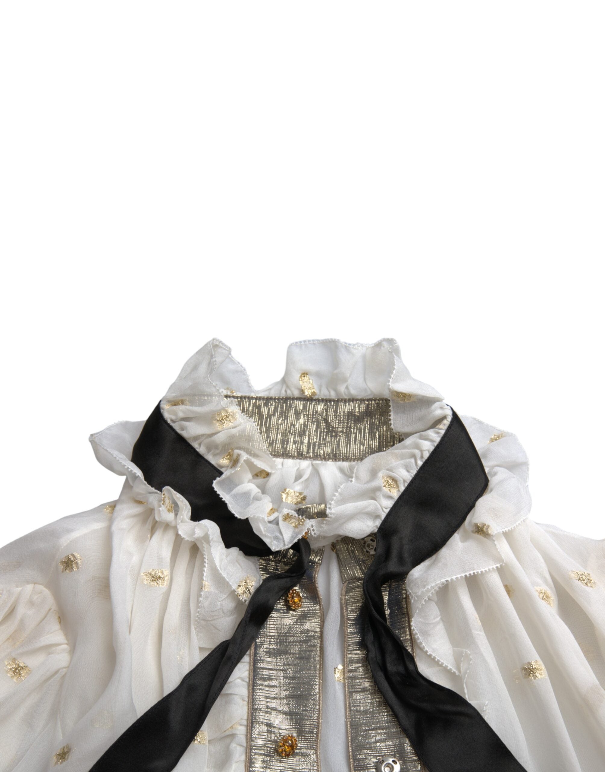 Chemise Dolce & Gabbana en soie blanche avec col ascot en mélange de soie, élégante blouse pour femme.