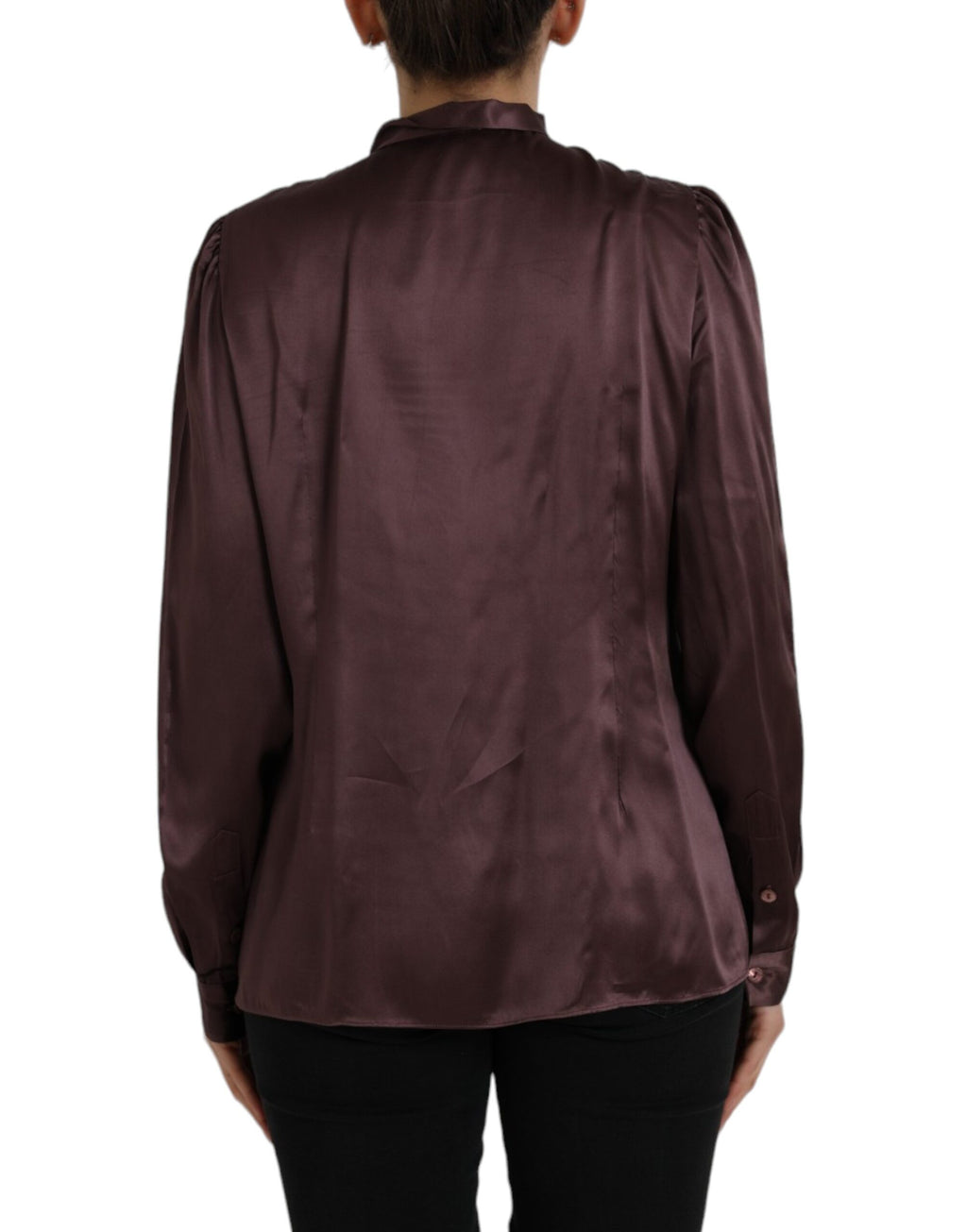 Haut à manches longues Dolce & Gabbana en brun avec col ascot élégant et détails raffinés.