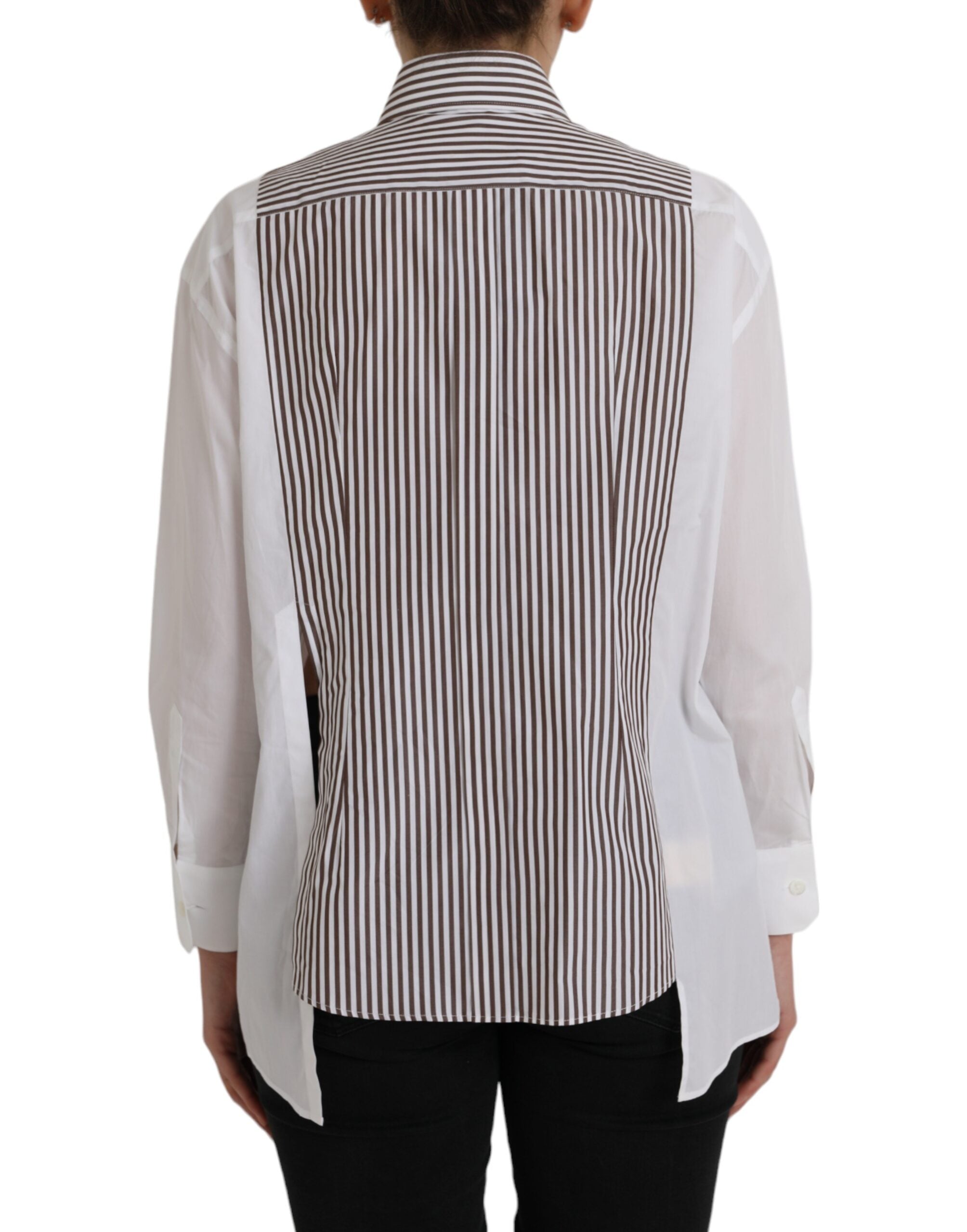 Blouse blanche à rayures Dolce & Gabbana en coton avec manches longues et col à volants.
