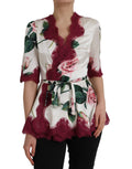 Haut en soie blanc à manches courtes avec dentelle florale Dolce & Gabbana, détails élégants et motif floral sophistiqué