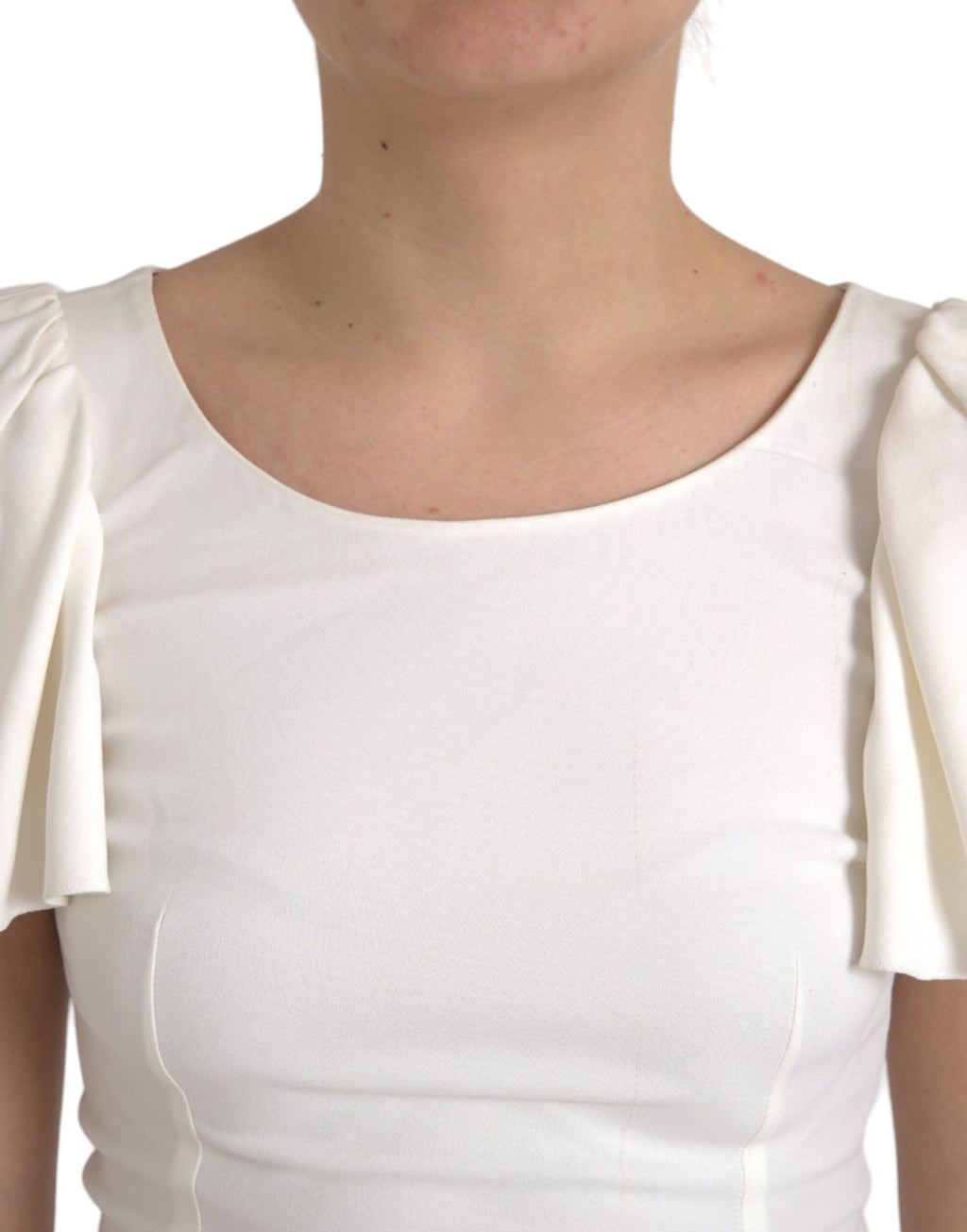 Haut blanc en viscose à col rond et manches courtes de Dolce & Gabbana, vue de face.