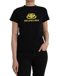 T-shirt Balenciaga en coton noir avec logo imprimé, col rond et manches courtes, style décontracté et moderne.