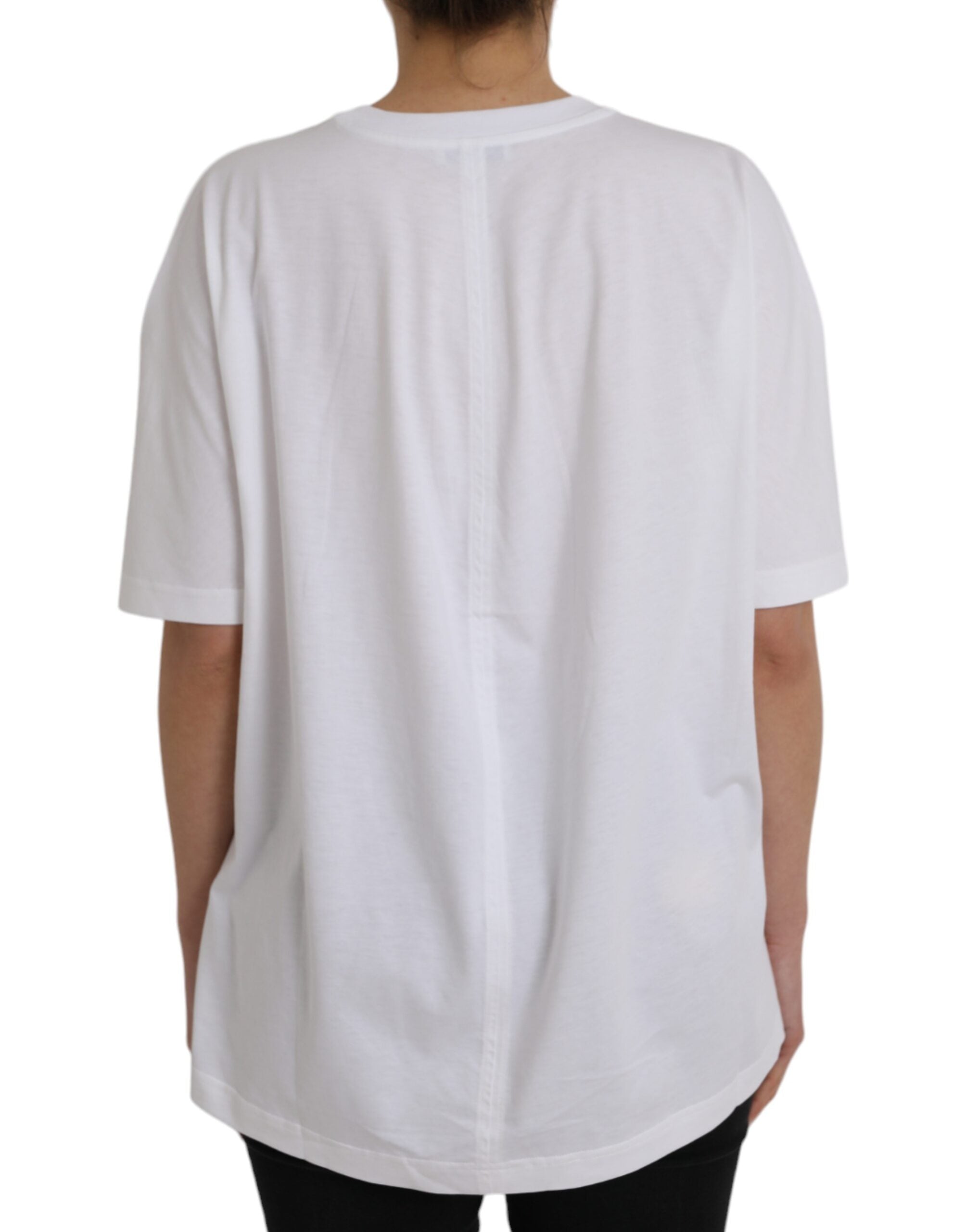T-shirt blanc en coton à col rond de Balenciaga avec manches courtes, vue de face.