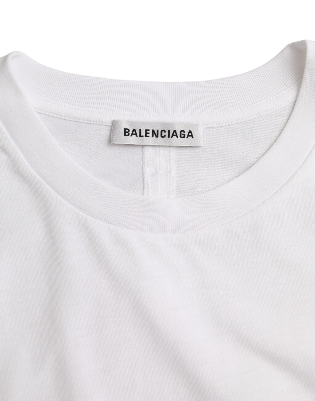 T-shirt blanc à manches courtes et col rond de Balenciaga, en coton, vue de face.