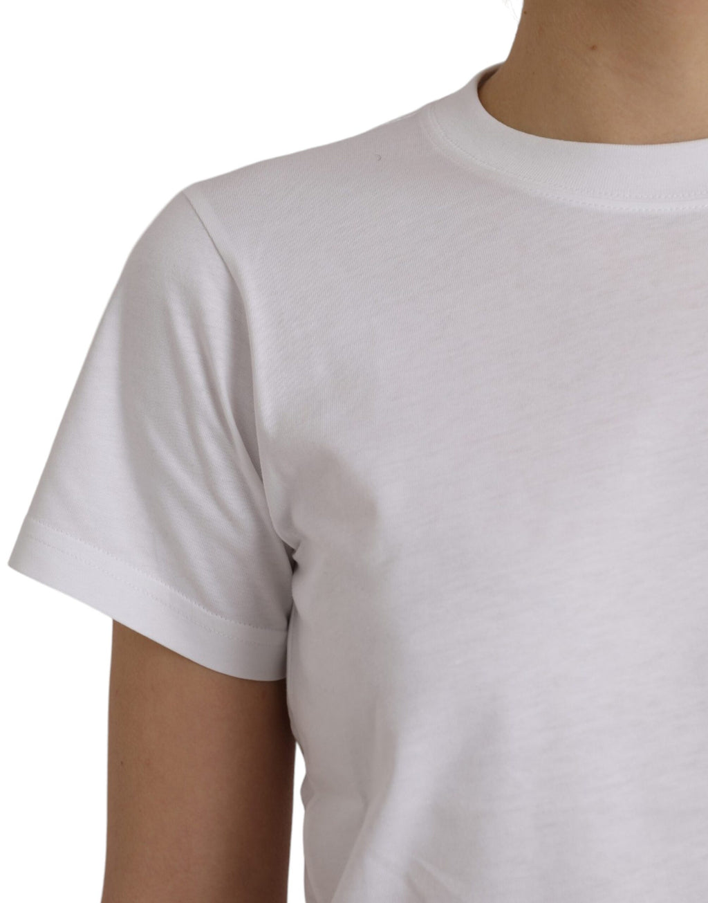 T-shirt blanc en coton Balenciaga avec col rond et manches courtes, vue de face.