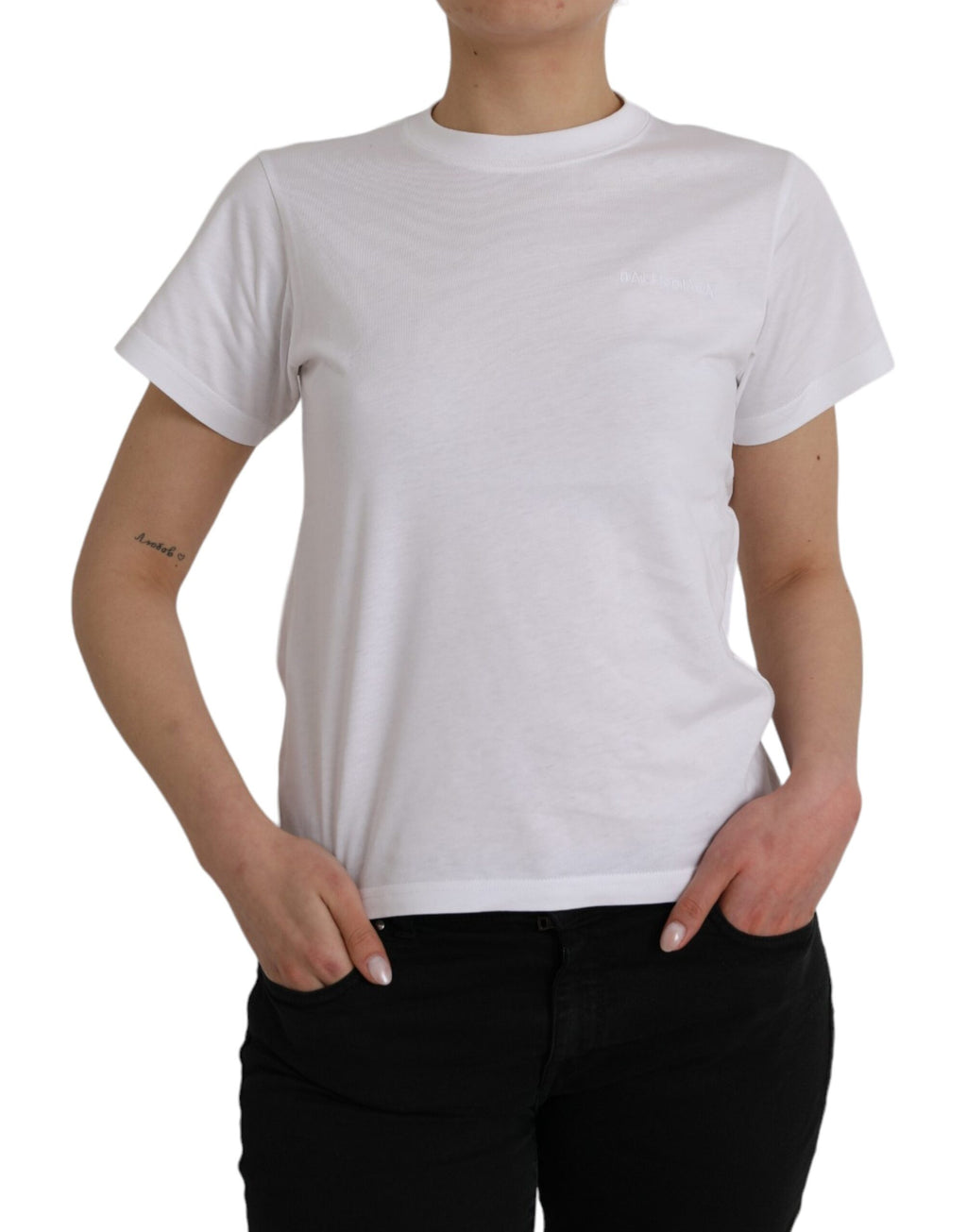 T-shirt blanc à manches courtes et col rond de Balenciaga, en coton, vue de face.