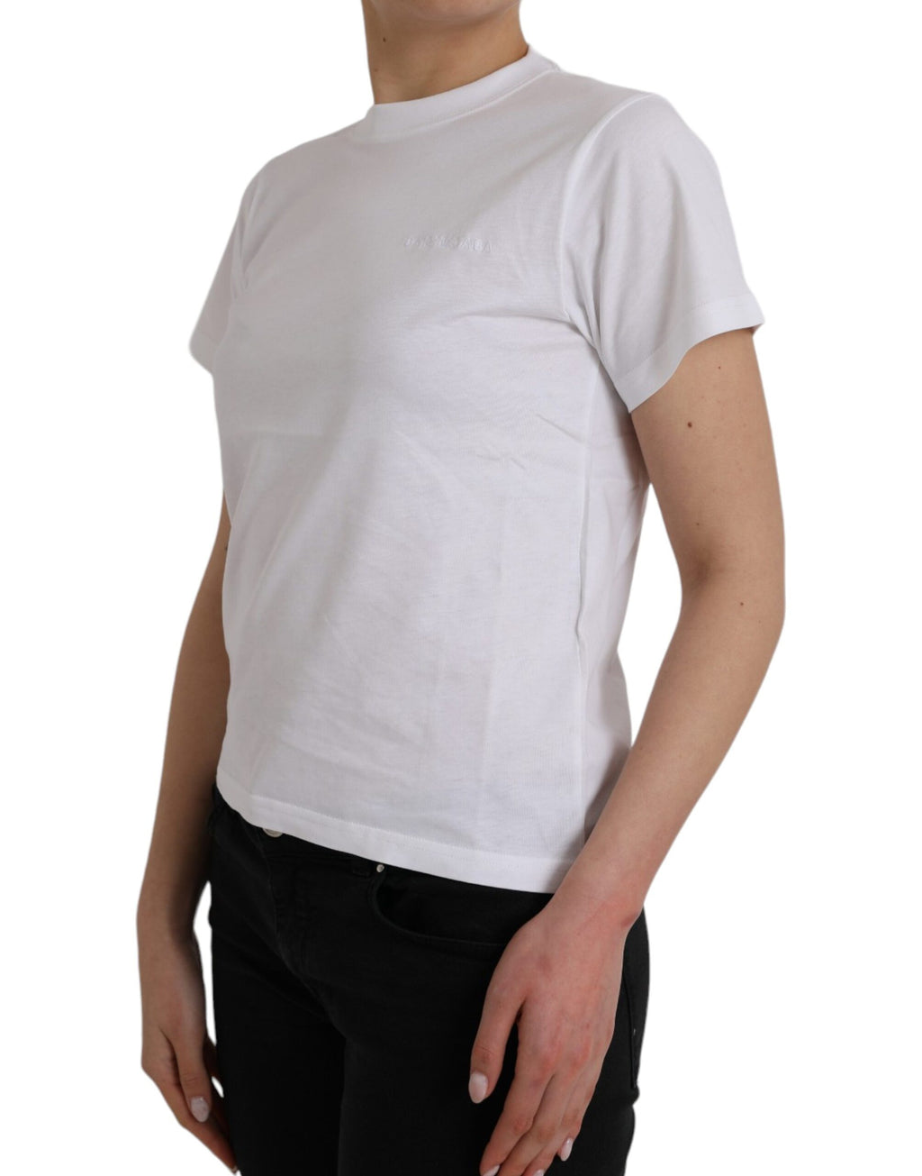 T-shirt blanc à manches courtes et col rond de Balenciaga en coton, vue de face
