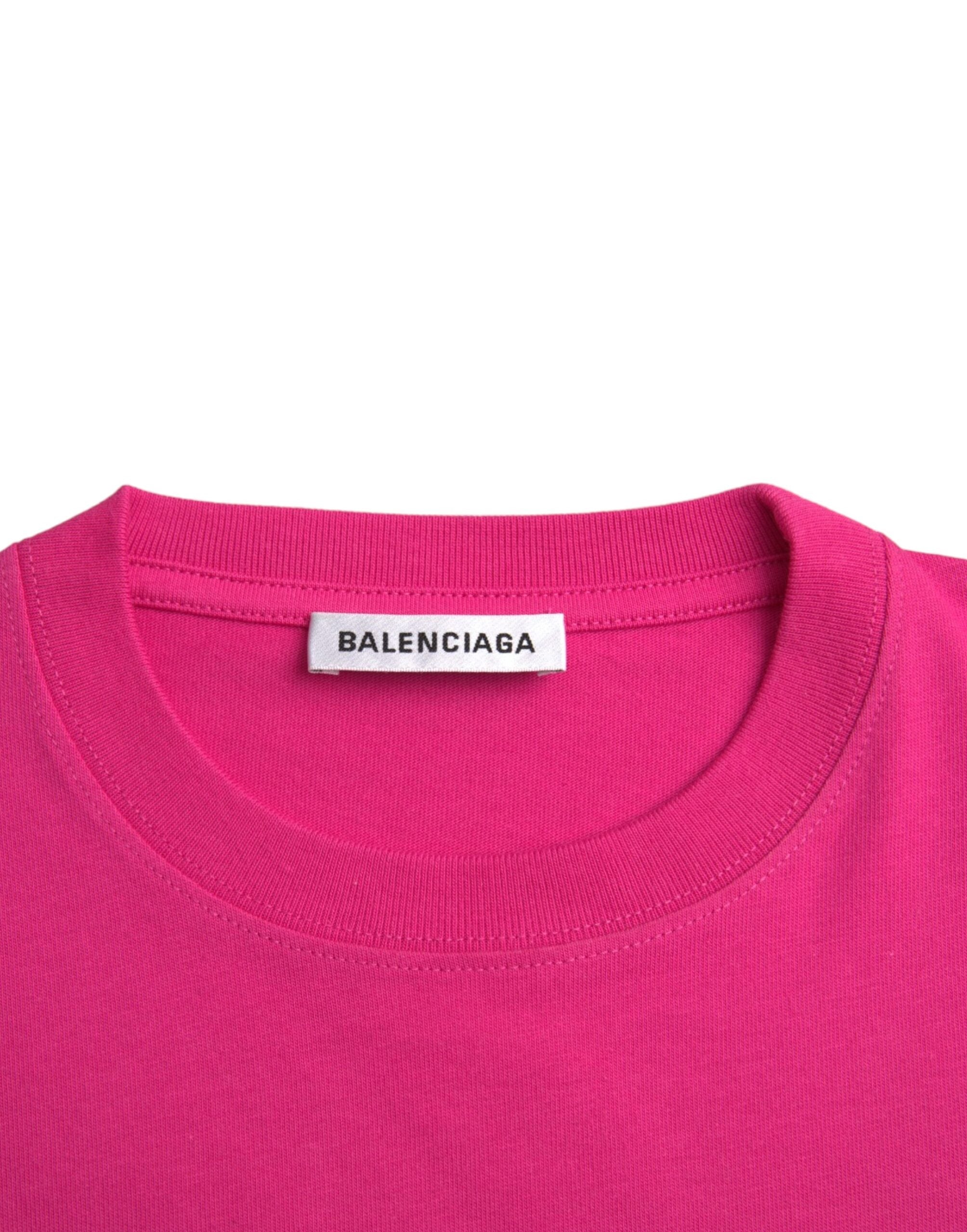 T-shirt rose en coton Balenciaga à col rond à manches courtes, mode décontractée et style contemporain.