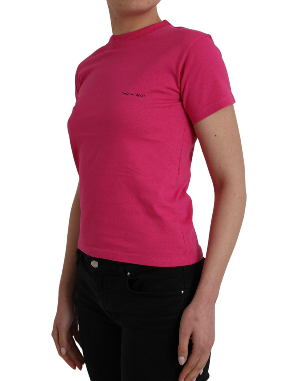 T-shirt rose en coton à col rond à manches courtes de Balenciaga, style décontracté et moderne.