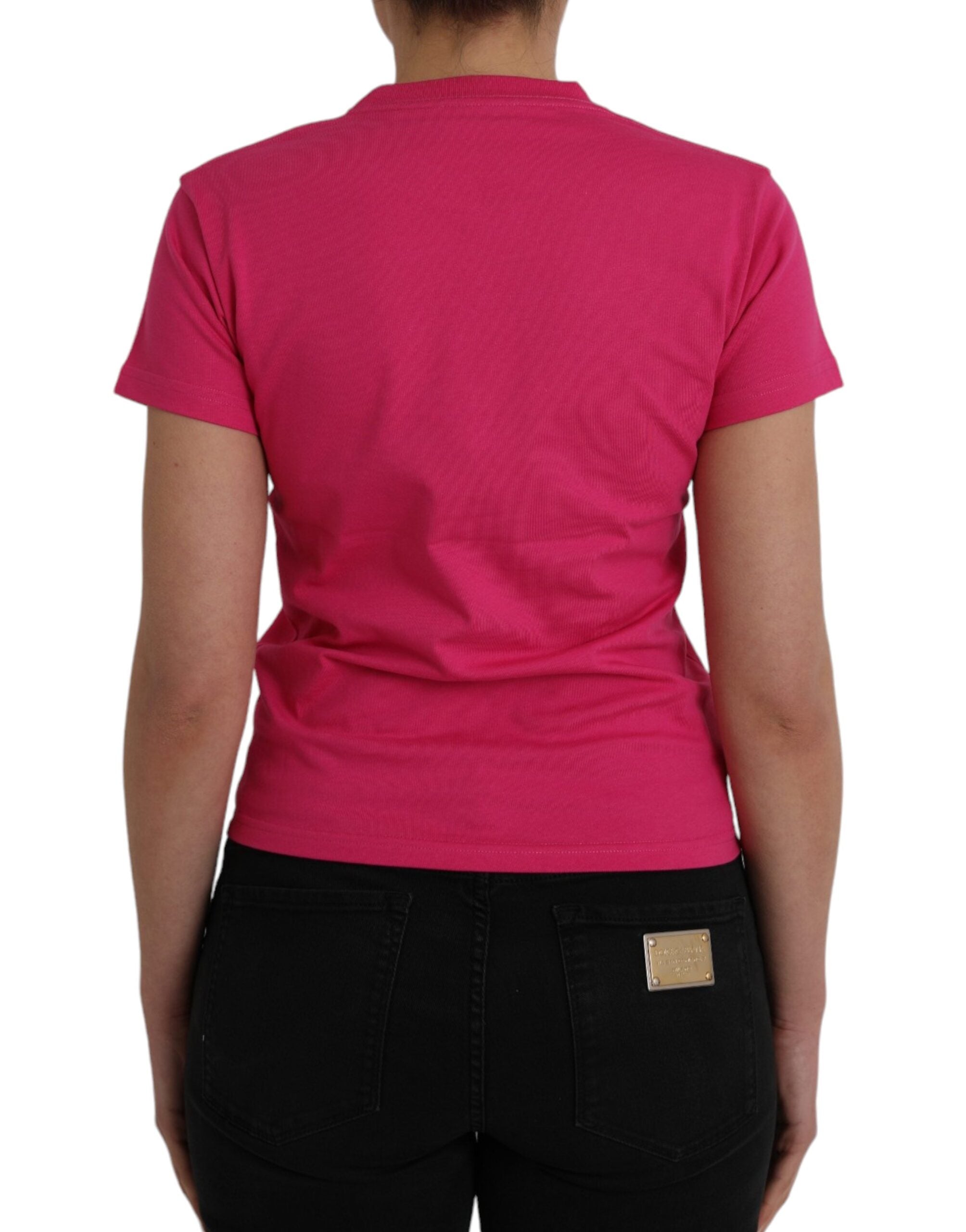 T-shirt rose en coton Balenciaga avec col rond et manches courtes, vue de face.