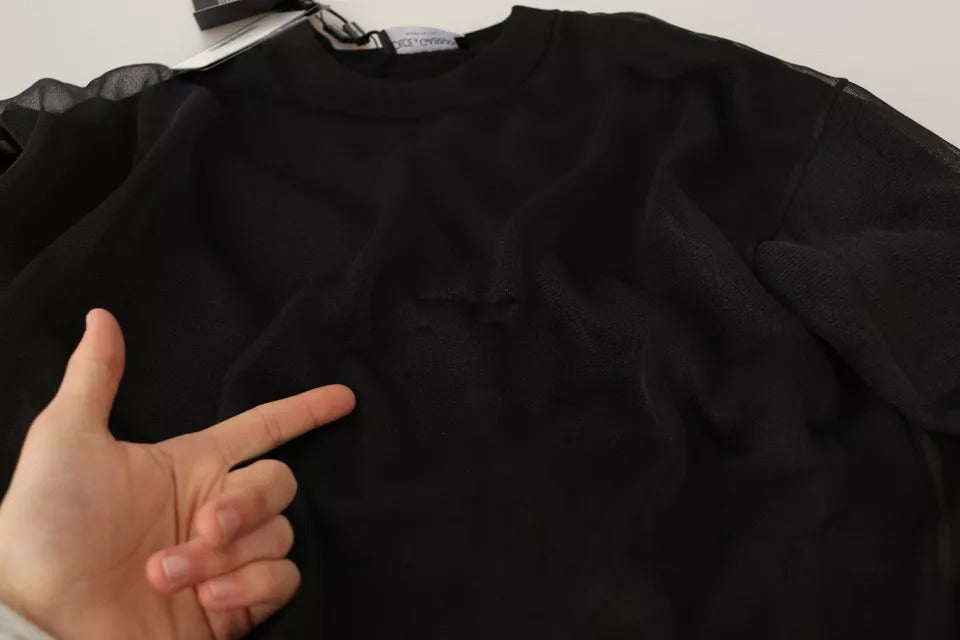 Pull homme Dolce & Gabbana noir à logo, col rond, manches longues, style décontracté, en tissu doux.