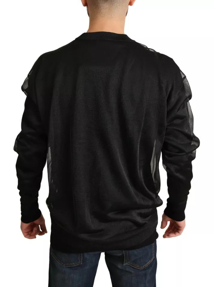 Pull à manches longues Dolce & Gabbana logo noir, pull-over en tricot avec logo visible sur la poitrine.