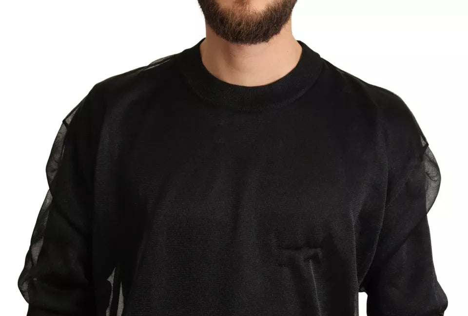 Pull à manches longues Dolce & Gabbana noir avec logo, pull-over en maille élégant et décontracté.
