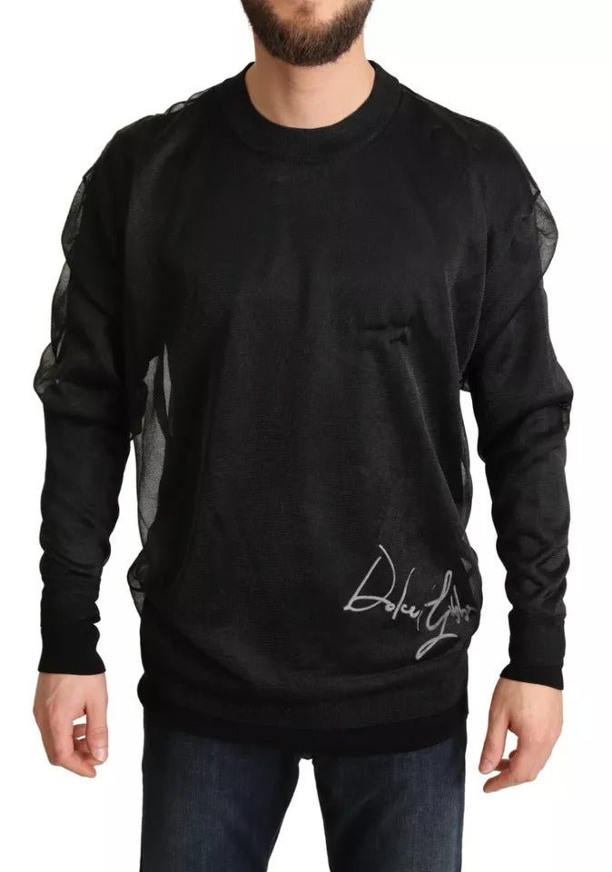 Pull à manches longues Dolce & Gabbana logo noir, pull-over en coton avec motif de logo sur la poitrine.