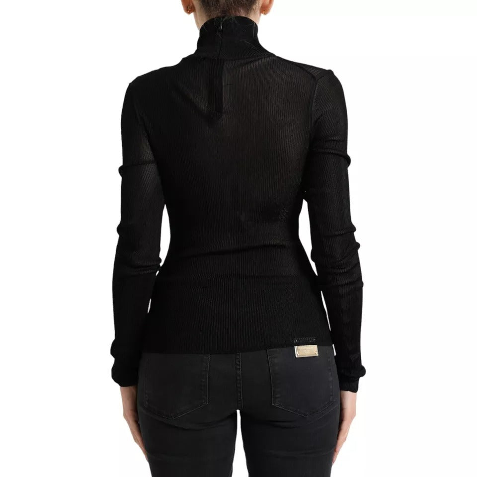 Pull à col roulé noir Dolce & Gabbana en viscose, vue de face avec détails du tissu et coupe élégante.
