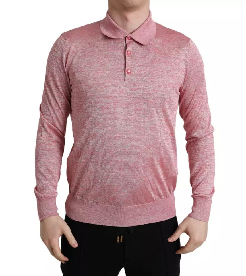 Pull-over homme rose en polyester de Dolce & Gabbana avec col, élégant et confortable, visible en image.