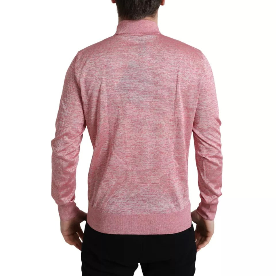Pull pour homme Dolce & Gabbana en polyester rose avec col, style élégant et confortable, visible en détail sur l'image.