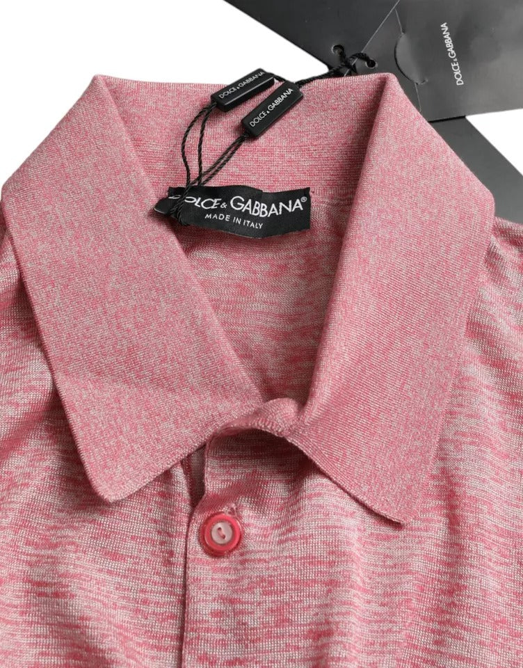 Pull homme Dolce & Gabbana rose en polyester avec col, élégant pull-over à col pour homme.