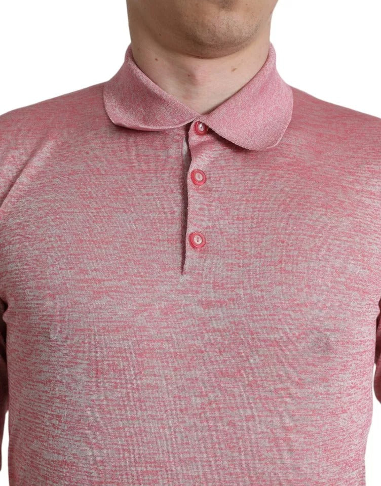 Pull en polyester rose pour homme de Dolce & Gabbana avec col, vue de face montrant le design élégant et la texture du tissu