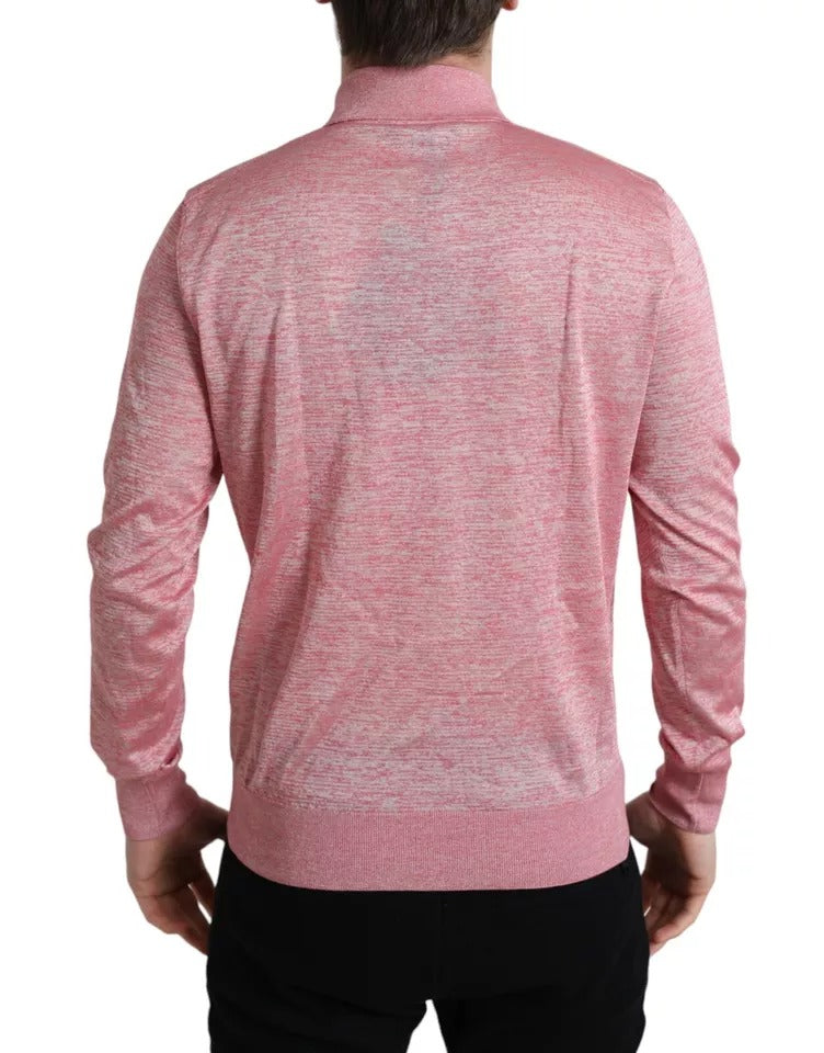 Pull à col en polyester rose pour homme de Dolce & Gabbana, pull-over élégant avec détails modernes.