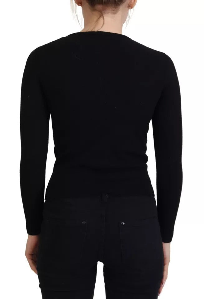 Pull en laine noir Dolce & Gabbana à boutons, cardigan slim ajusté, style élégant et classique.