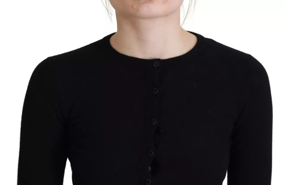 Cardigan slim en laine noir Dolce & Gabbana avec boutons sur le devant, style élégant et ajusté.