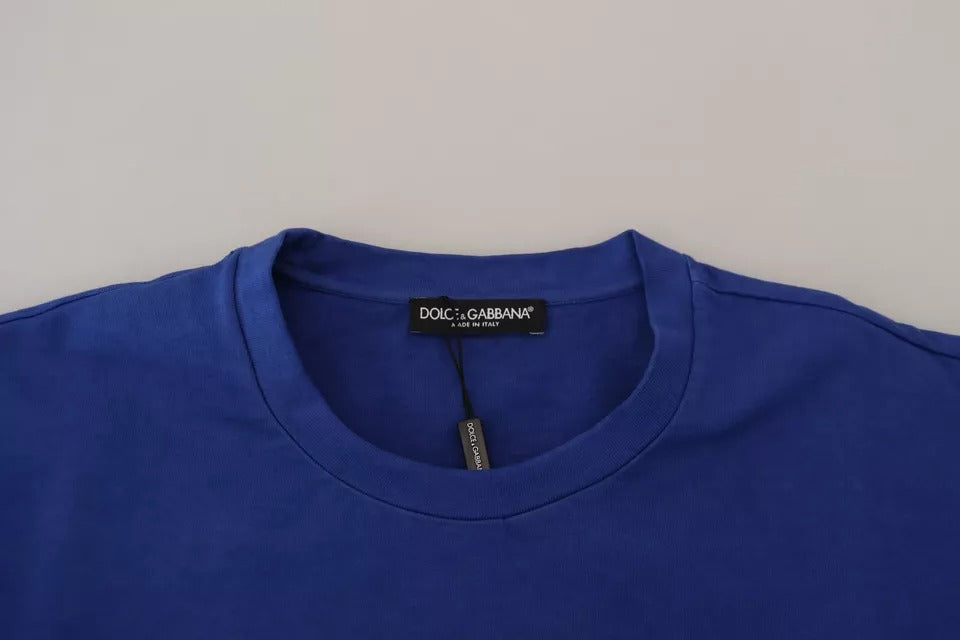 T-shirt en coton Dolce & Gabbana à logo bleu, col rond et motif imprimé, vue de face.