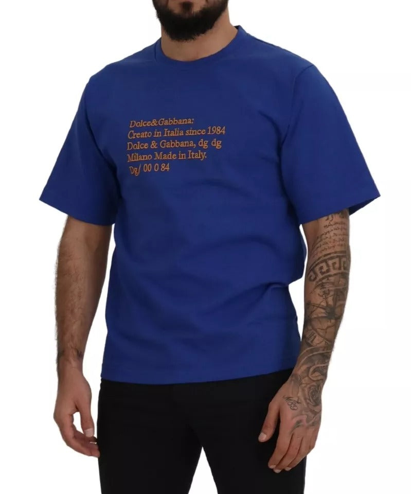 T-shirt en coton bleu Dolce & Gabbana avec logo imprimé, col rond et design classique.