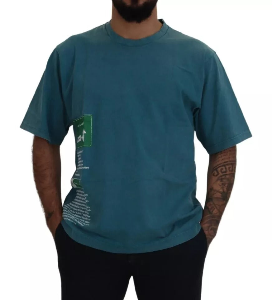 T-shirt en coton Dolce & Gabbana bleu avec logo imprimé et col rond, style décontracté et moderne.