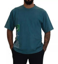 T-shirt en coton Dolce & Gabbana bleu avec logo imprimé et col rond, style décontracté et moderne.