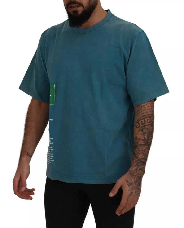 T-shirt en coton Dolce & Gabbana à logo bleu et col rond, motif imprimé, vue de face.